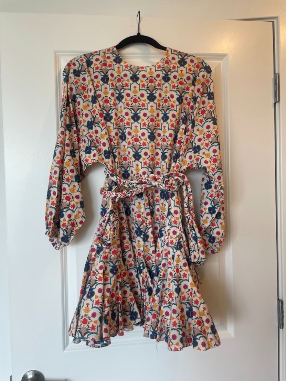 RHODE Ella Printed Cotton Belted Mini Dress Size S